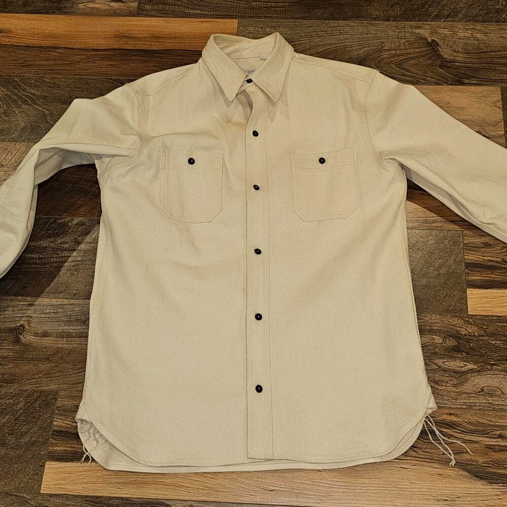 Gustin 12oz Cone Mills Heavweight natural/Ecru selvedge shirt XXL Slim Fit - Picture 6 of 10